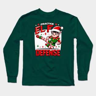 Funny Christmas Holiday Shirt - Festive Xmas Parody - Pratice Elf Defense Long Sleeve T-Shirt